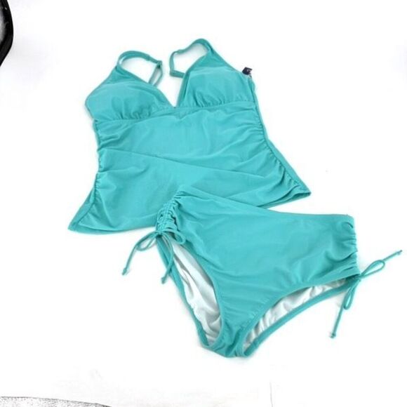 NWT Sonnet Shores Turquoise Tankini Size 16W XL Ruched Hi Waisted Bottoms - Picture 2 of 16